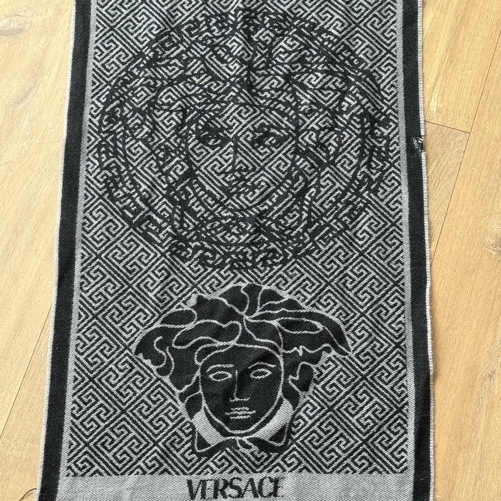 Versace Black and Gray Medusa Pattern Scarf